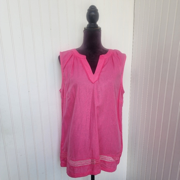 Coral bay Women's Hot Pink Linen Blend Embroidered Tank Top Blouse Sz L - Picture 1 of 9